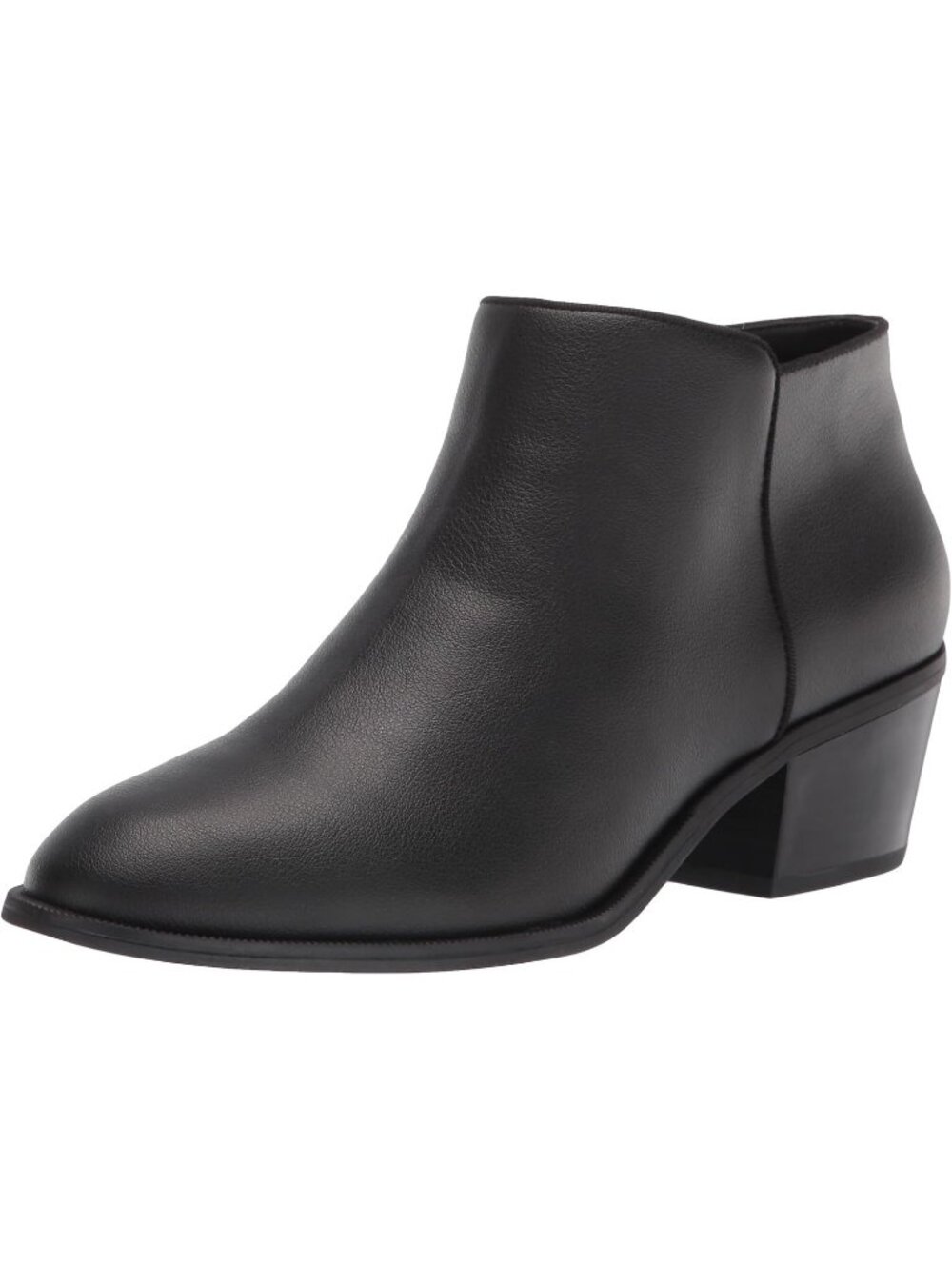 Women's Black Faux Leather Superior Side Zipper Stacked Block Heel Ankle Boots